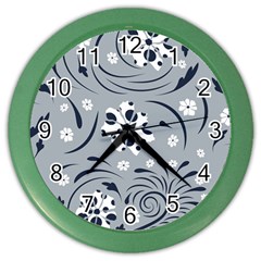 Folk Flowers Pattern Floral Surface Color Wall Clock by Eskimos