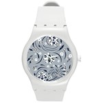 Folk flowers pattern Floral surface Round Plastic Sport Watch (M) Front