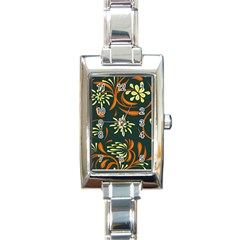 Folk Flowers Pattern Floral Surface Rectangle Italian Charm Watch by Eskimos