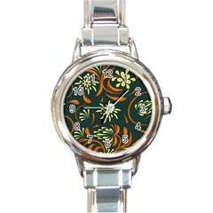 Folk Flowers Pattern Floral Surface Round Italian Charm Watch by Eskimos