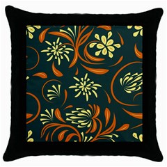 Folk Flowers Pattern Floral Surface Throw Pillow Case (black) by Eskimos