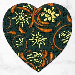 Folk Flowers Pattern Floral Surface Jigsaw Puzzle (heart) by Eskimos