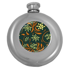 Folk Flowers Pattern Floral Surface Round Hip Flask (5 Oz)