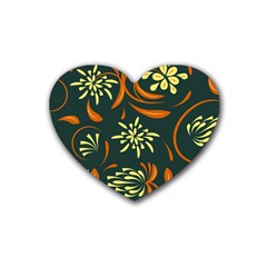 Folk Flowers Pattern Floral Surface Rubber Coaster (heart)  by Eskimos