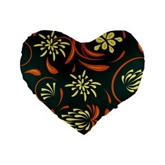 Folk Flowers Pattern Floral Surface Standard 16  Premium Heart Shape Cushions by Eskimos