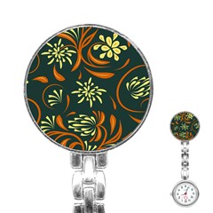 Folk Flowers Pattern Floral Surface Stainless Steel Nurses Watch by Eskimos