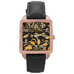 Folk Flowers Pattern Floral Surface Rose Gold Leather Watch  by Eskimos