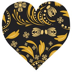 Folk Flowers Pattern Floral Surface Wooden Puzzle Heart by Eskimos