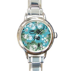 Folk Flowers Pattern Floral Surface Round Italian Charm Watch by Eskimos