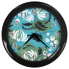 Folk Flowers Pattern Floral Surface Wall Clock (black) by Eskimos