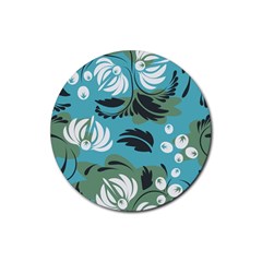 Folk Flowers Pattern Floral Surface Rubber Round Coaster (4 Pack)  by Eskimos