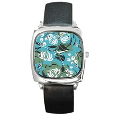 Folk Flowers Pattern Floral Surface Square Metal Watch by Eskimos