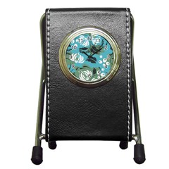 Folk Flowers Pattern Floral Surface Pen Holder Desk Clock by Eskimos