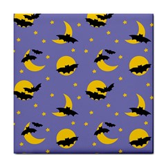 Bats With Yellow Moon Tile Coaster by SychEva