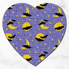 Bats With Yellow Moon Jigsaw Puzzle (heart) by SychEva