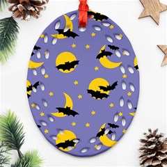 Bats With Yellow Moon Ornament (oval Filigree) by SychEva