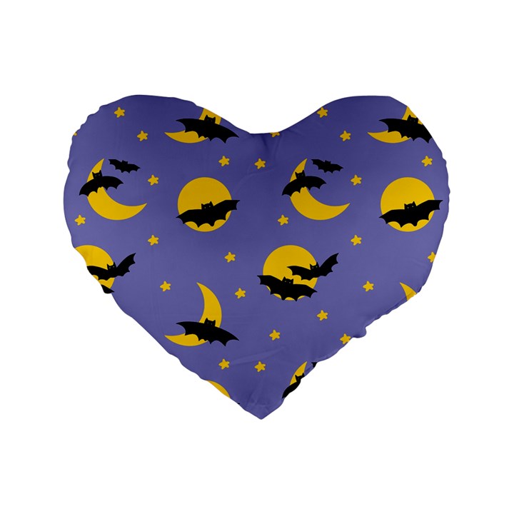 Bats With Yellow Moon Standard 16  Premium Heart Shape Cushions