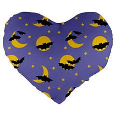 Bats With Yellow Moon Large 19  Premium Heart Shape Cushions by SychEva