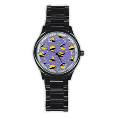 Bats With Yellow Moon Stainless Steel Round Watch by SychEva