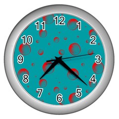 Red Drops Wall Clock (silver) by SychEva