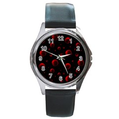 Red Drops On Black Round Metal Watch