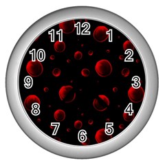 Red Drops On Black Wall Clock (silver) by SychEva