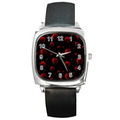 Red Drops On Black Square Metal Watch by SychEva