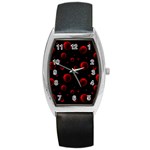 Red Drops On Black Barrel Style Metal Watch Front