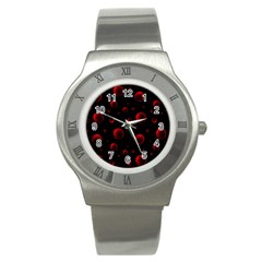 Red Drops On Black Stainless Steel Watch by SychEva