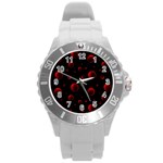 Red Drops On Black Round Plastic Sport Watch (L) Front