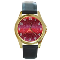 Red Sequins Round Gold Metal Watch by SychEva