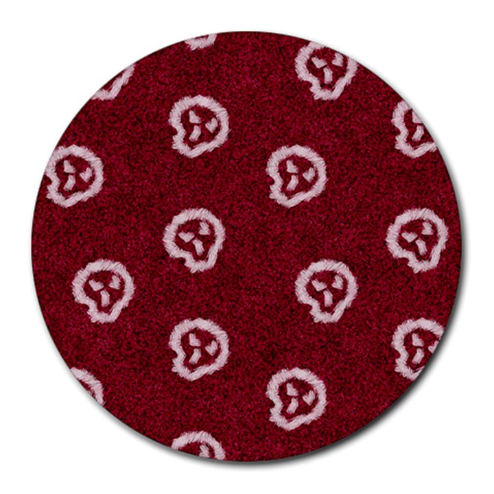 White Skulls On Red Shiny Background Round Mousepads