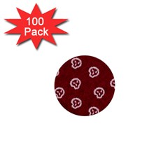 White Skulls On Red Shiny Background 1  Mini Buttons (100 Pack)  by SychEva