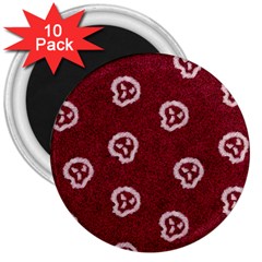 White Skulls On Red Shiny Background 3  Magnets (10 Pack)  by SychEva