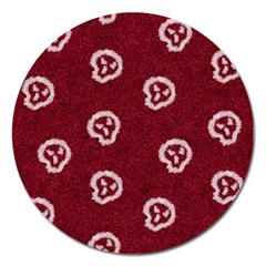 White Skulls On Red Shiny Background Magnet 5  (round)