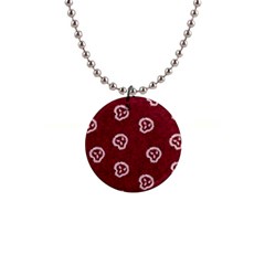 White Skulls On Red Shiny Background 1  Button Necklace by SychEva