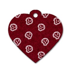 White Skulls On Red Shiny Background Dog Tag Heart (one Side) by SychEva