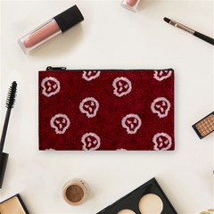 White Skulls On Red Shiny Background Cosmetic Bag (small) by SychEva