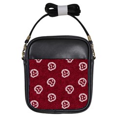 White Skulls On Red Shiny Background Girls Sling Bag by SychEva