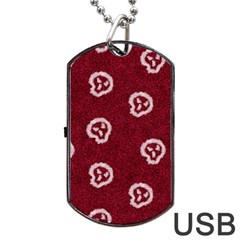 White Skulls On Red Shiny Background Dog Tag Usb Flash (two Sides) by SychEva