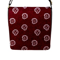 White Skulls On Red Shiny Background Flap Closure Messenger Bag (l) by SychEva