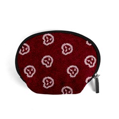 White Skulls On Red Shiny Background Accessory Pouch (small) by SychEva