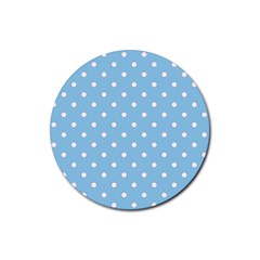 1950 Summer Sky Blue White Dots Rubber Round Coaster (4 Pack)  by SomethingForEveryone