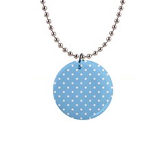 1950 Summer Sky Blue White Dots 1  Button Necklace by SomethingForEveryone