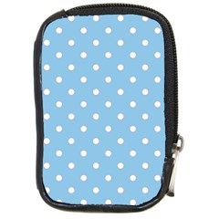 1950 Summer Sky Blue White Dots Compact Camera Leather Case by SomethingForEveryone