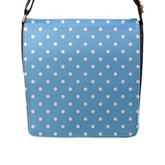 1950 Summer Sky Blue White Dots Flap Closure Messenger Bag (l) by SomethingForEveryone