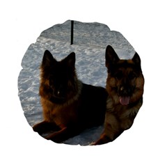 2 German Shepherds Standard 15  Premium Flano Round Cushions by SomethingForEveryone