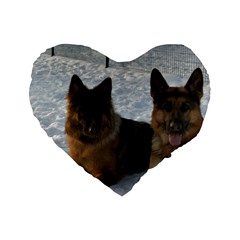 2 German Shepherds Standard 16  Premium Flano Heart Shape Cushions by SomethingForEveryone