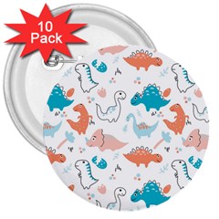 Funny Dinosaurs Kids 3  Buttons (10 Pack)  by SychEva