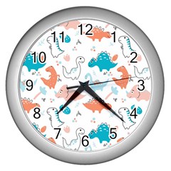 Funny Dinosaurs Kids Wall Clock (silver) by SychEva